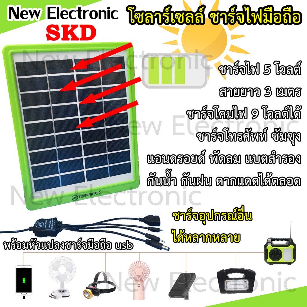 Solar cell แผงโซล่าเซลล์ 5W ชาร์จแบตเตอรี่ ชาร์จมือถือพกพา 5-9V โซล่าเซลล์พกพา