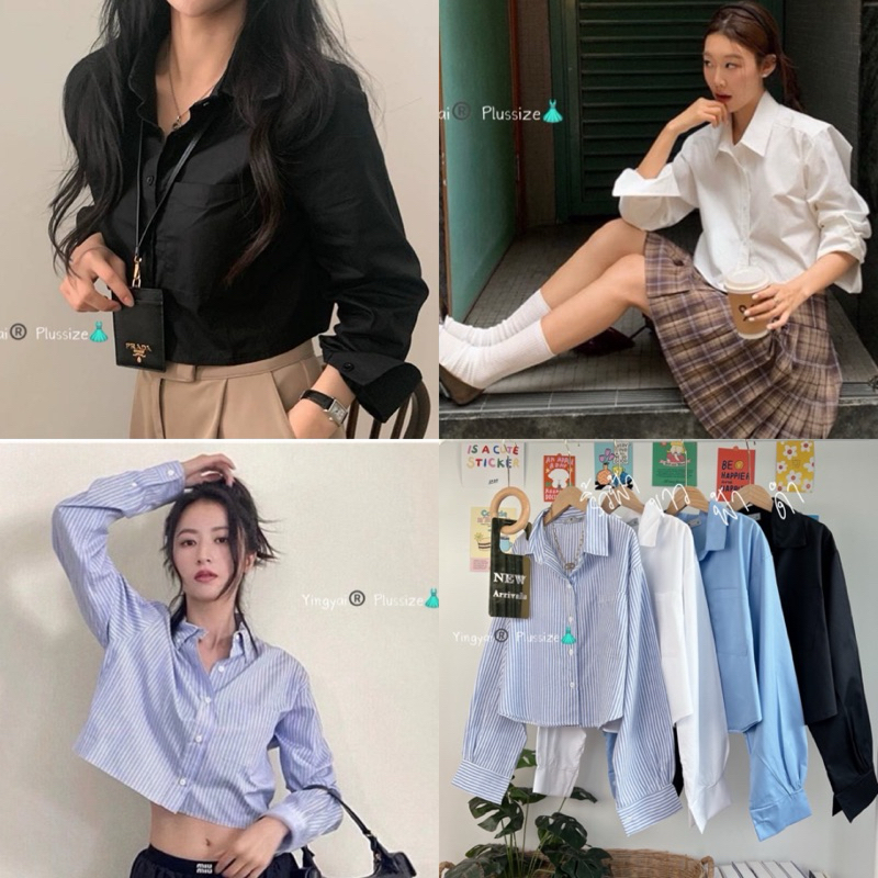 Crop SHIRT ครอปเชิ้ต แขนยาว ทรงสวย ไซส์ใหญ่ สาวอวบ