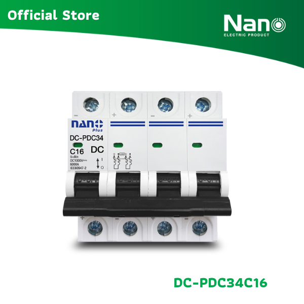 NANO เซอร์กิตเบรกเกอร์ NANO PLUS 6kA DC 4P 1000V (1 ชิ้น/กล่อง) รุ่น DC-PDC34