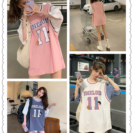 aililai1688🎆 ซัมเมอร์นี้ แขนสั้นเสื้อยืดทรงบาส 💢ช/ญ แฟชั่นน่ารักๆสวยๆ ทรงหลวมแฟชั่น เสื้อบาสเกตบอล