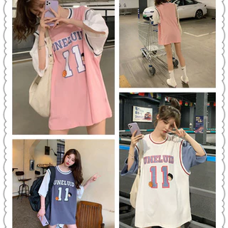 aililai1688🎆 ซัมเมอร์นี้ แขนสั้นเสื้อยืดทรงบาส 💢ช/ญ แฟชั่นน่ารักๆสวยๆ ทรงหลวมแฟชั่น เสื้อบาสเกตบอล