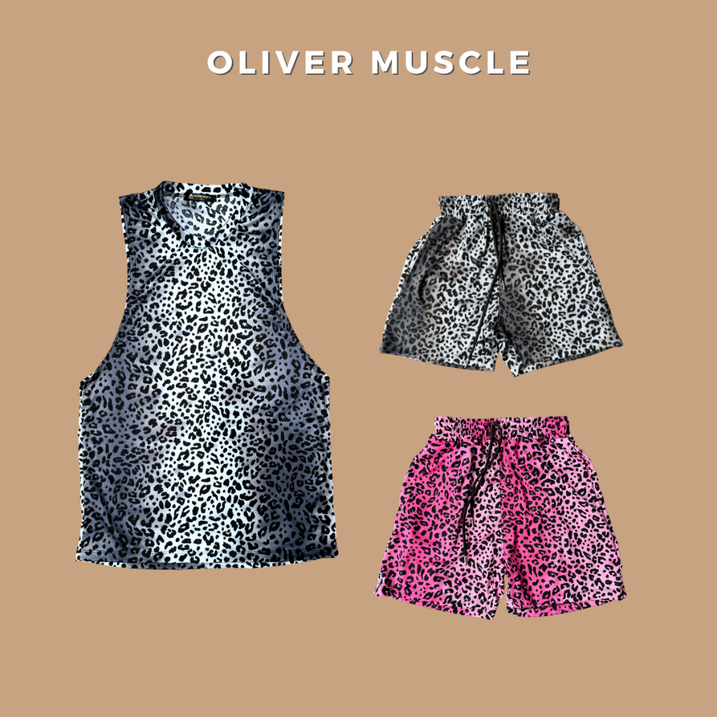กางเกงออกกำลังกายขาสั้นลายเสือดาว OLIVER MUSCLE