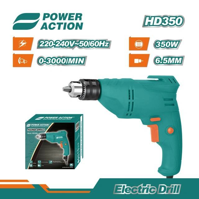 Power Action Electric Drill HD350 สว่านไฟฟ้า รุ่น HD350 กำลังไฟฟ้า 350 วัตต์ น้ำหนักเบา