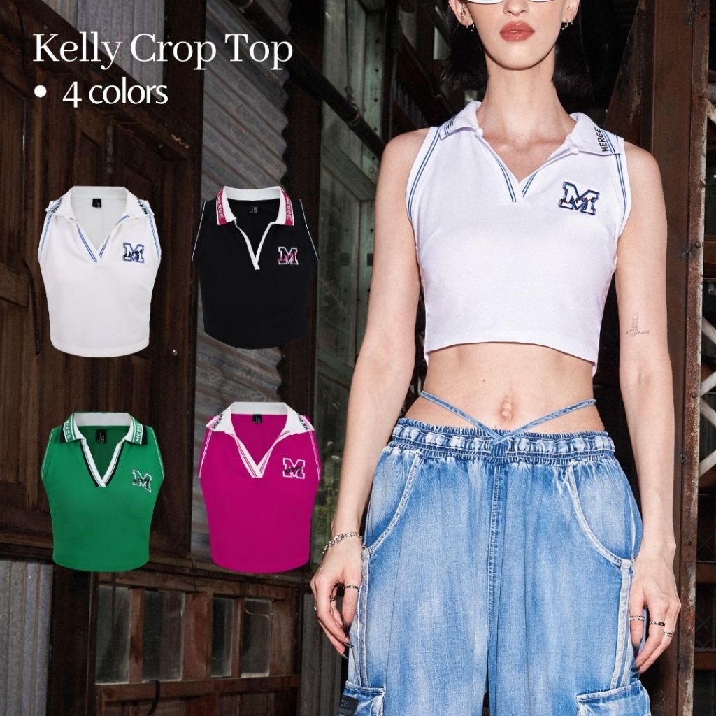Merge Official - Kelly Crop Top (พร้อมส่ง) เสื้อแขนกุด ผ้าโปโล ทรงครอป