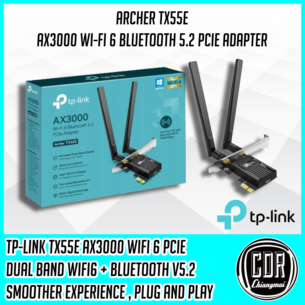 TP-LINK Archer TX55E AX3000 Wi-Fi 6 Bluetooth 5.2 PCIe Adapter [รับประกันตลอดอายุการใช้งาน]