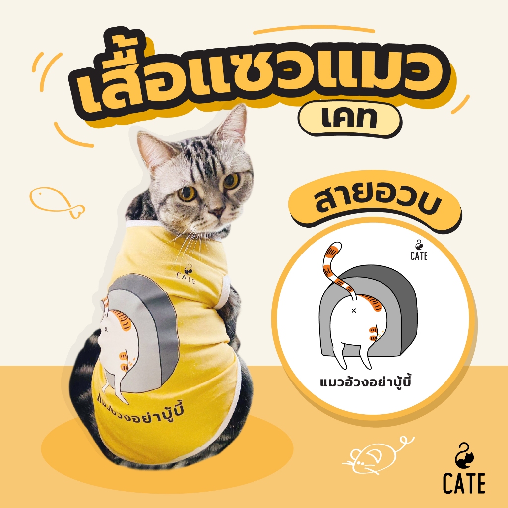 (กรอกโค้ด CATEBC3M ลดเพิ่ม) เสื้อผ้าสัตว์เลี้ยง เสื้อแมว by Cate เสื้อแมวคาแรคเตอร์ "แมวอ้วงอย่าบู้บี้ " แสนน่ารัก