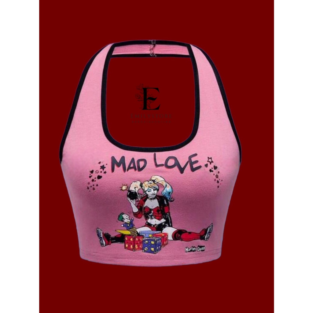 Harley Quinn Romwe♥️🎪 เสื้อครอปผ้ายืดคล้องคอ ลายสุดเท่ต้องรีบสะสม