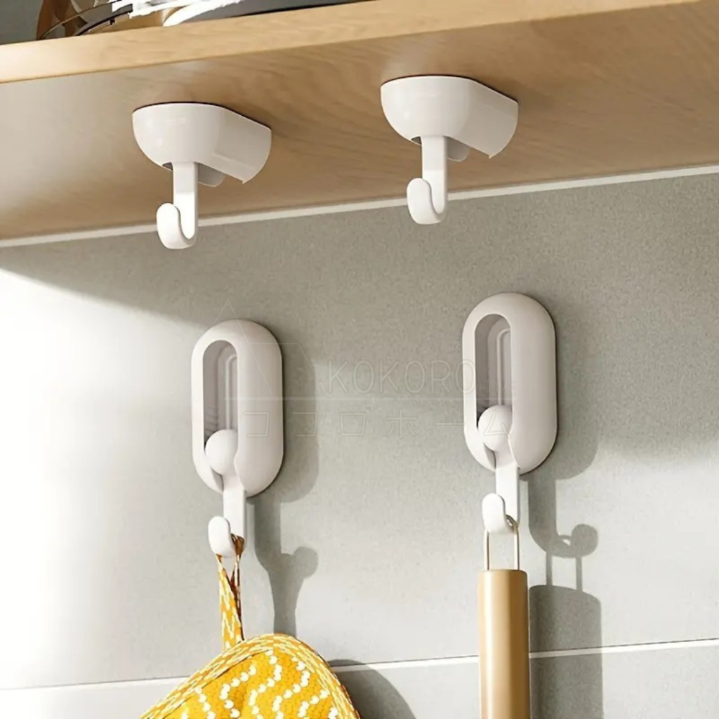 •ᴥ• kokorohome •ᴥ• ตะขอแขวนของ 2in1 แพ็ค2ชิ้น MB08 ตะขอติดผนังหมุนได้ อเนกประสงค์ ตะขอแขวนของแบบหมุน