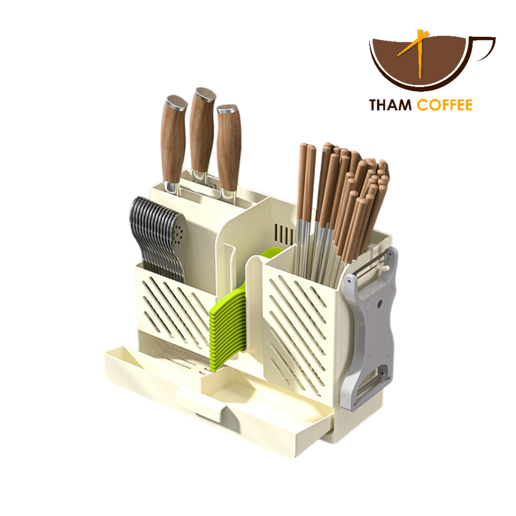 ที่เก็บมีดติดผนัง กล่องเก็บตะเกียบ knife holder สำหรับใส่ช้อน ส้อม มีด มีถาดระบายน้ำ ช่วยประหยัดพื้นที่ในครัว thamsshop