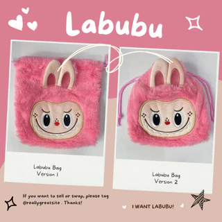 หมีเนย ถุงผ้าลาบูบู้ขนาด(17cm*17cm) กระเป๋าหูรูดลายการ์ตูน️ขนปุย️ “ไซท์กลาง-ใหญ่” ผ้านุ่ม คุณภาพเยี่ยม