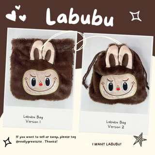 หมีเนย ถุงผ้าลาบูบู้ขนาด(17cm*17cm) กระเป๋าหูรูดลายการ์ตูน️ขนปุย️ “ไซท์กลาง-ใหญ่” ผ้านุ่ม คุณภาพเยี่ยม