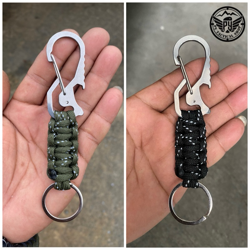 Y008พวงกุญแจถักเชือกparacord ตะขอสแตนเลส เปิดขวดได้ ความยาวประมาณ12cm.