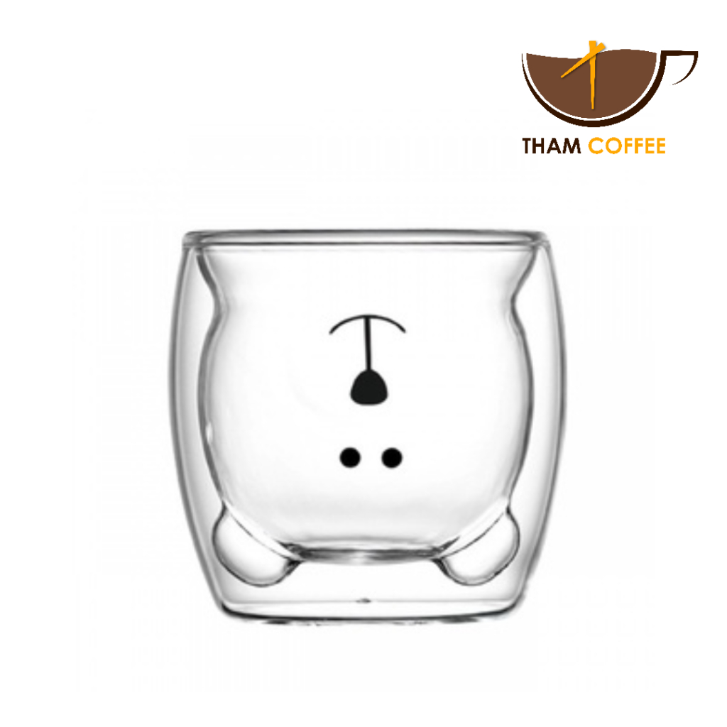 แก้วสองชั้น แก้วหมี Double wall glass แก้วแตกจากขนส่งเคลมได้ 250ml 350ml ใส่นม กาแฟ พร๊อพถ่ายรูป Tham coff