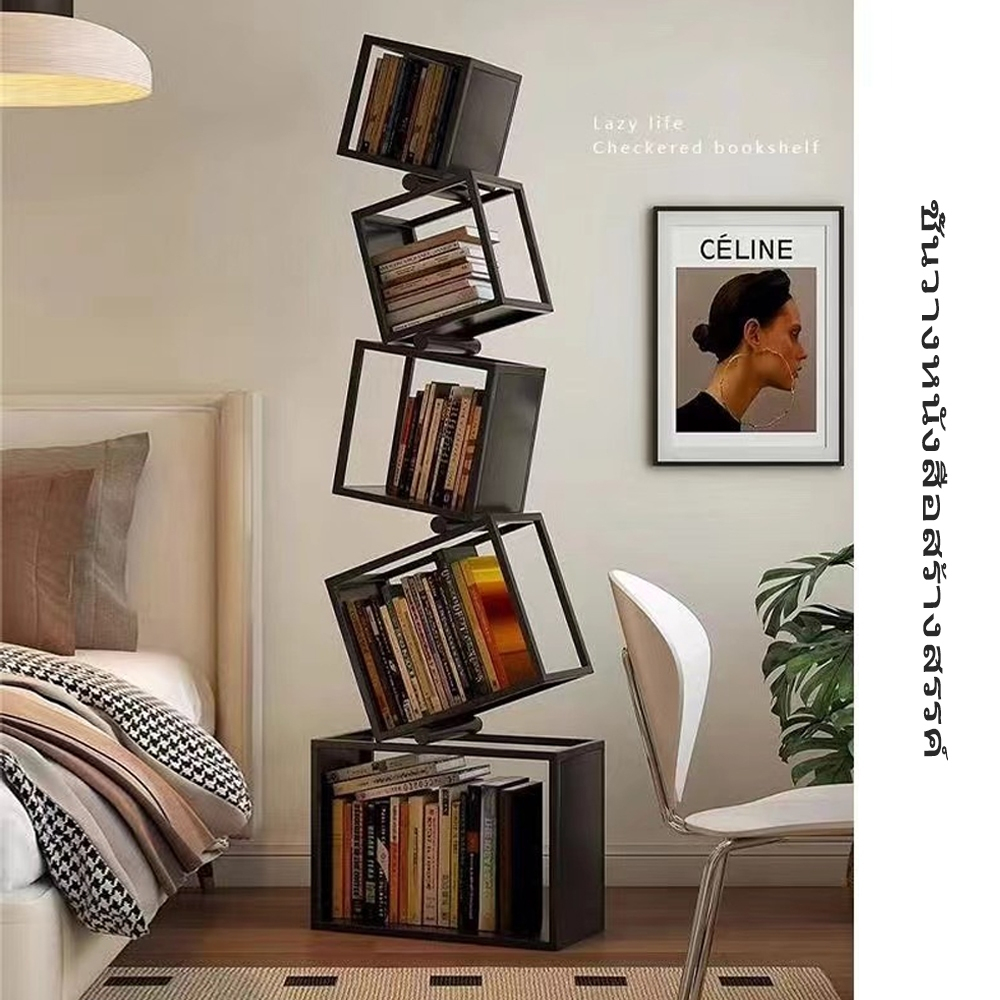 ชั้นวางหนังสือสร้างสรรค์วัสดุเหล็กชั้นวางของชั้นวางของที่เรียบง่ายทันสมัยตู้หนังสือมุมห้องนั่งเล่น