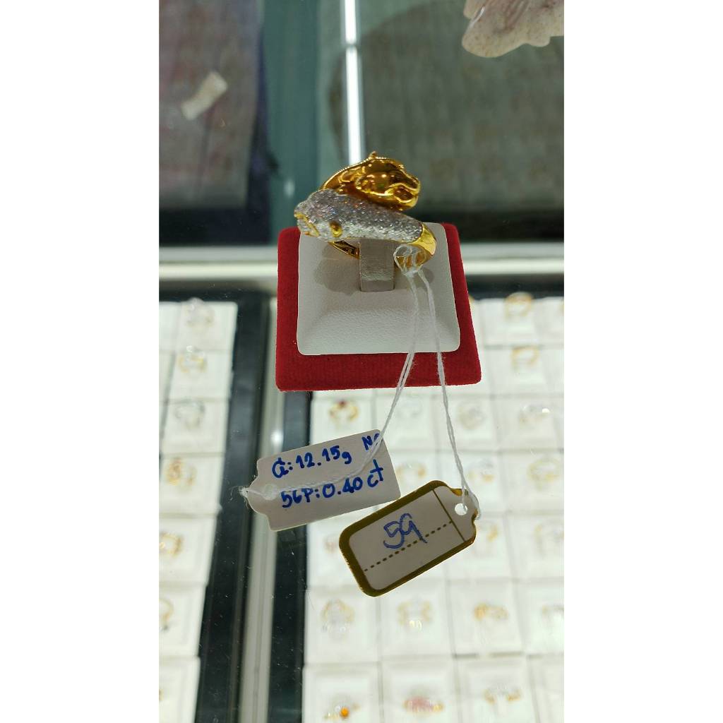 แหวนเพชรแท้ เบลเยี่ยมคัท น้ำ 100 ตัวเรือน Yellow Gold ทองคำ18k (ทอง90) ลวดลาย เสือ