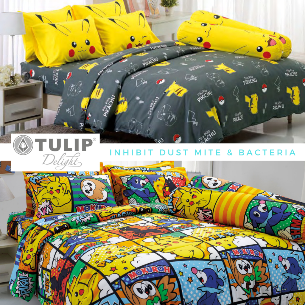 พร้อมส่ง ผ้าปูที่นอน (ไม่รวมนวม) Pokemon by Tulip Delight ผ้านิ่ม กันไรฝุ่น โปเกม่อน โปเกมอน พิคาจู ปิกาจู