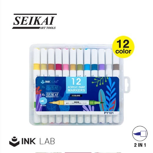 ปากกาอะคริลิค ชุดปากกา SEIKAI ACRYLIC INKLAB (ACRYLIC MARKER) 12ด้าม/24สี