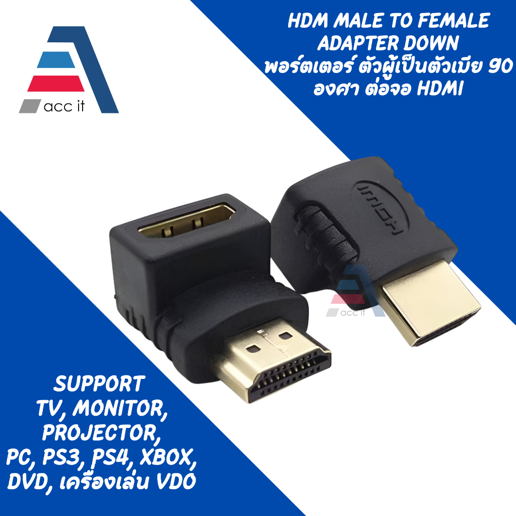 (1pcs) ตัวต่อสาย HDMI แบบงอ สำหรับพื้นที่แคบในการเสียบช่อง HDMI ของทีวี หัวต่อสายสัญญาณทีวี
