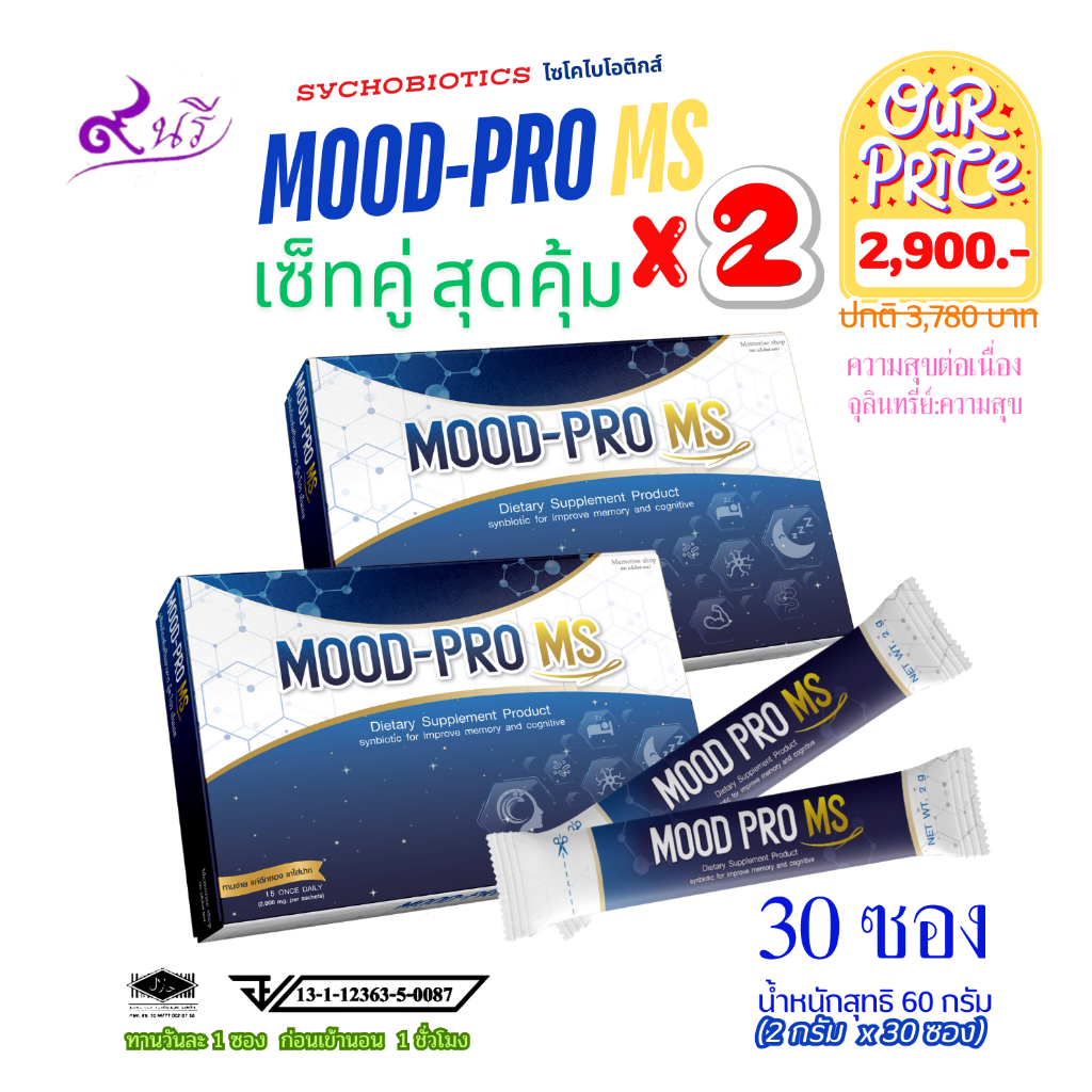 ไซโครไบโอติกส์ Mood Pro MS แพ็คคู่สุดคุ้ม สร้างสารสื่อประสาท ปรับสมดุลฮอร์โมนความสุข