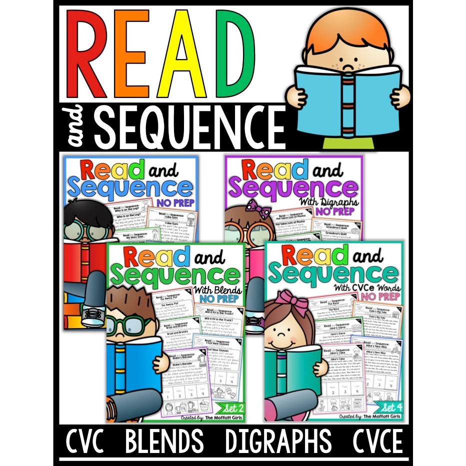แบบฝึกหัด Worksheet Read and Sequence (The Bundle) CVC, CVCe, Blends and Digraphs แบบฝึกภาษาอังกฤษ