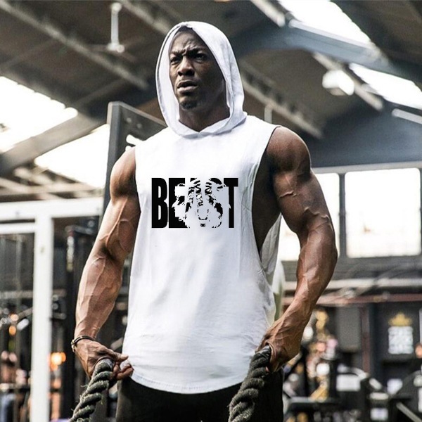 เสื้อกล้ามแขนกุดมีฮู้ด ออกกำลังกาย ผ้าฝ้าย Cotton% พิมพ์ลาย เหมาะกับฤดูร้อน สําหรับผู้ชาย ใส่เข้ายิม เพาะกาย