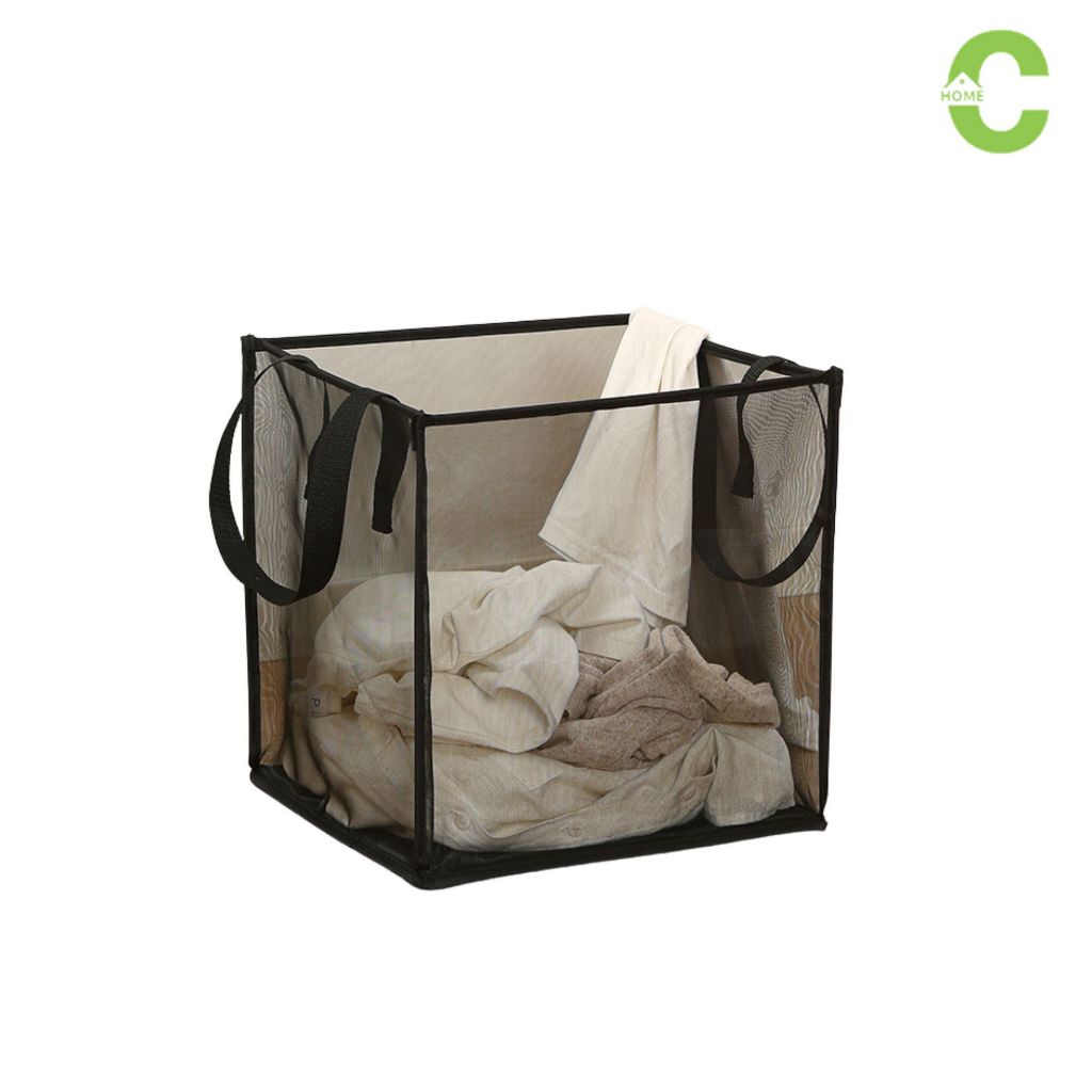 HOMEC ตะกร้าใส่ผ้า พับเก็บได้ มีหูหิ้ว 2ข้าง น้ำหนักเบา พกพาสะดวก foldable laundry basket