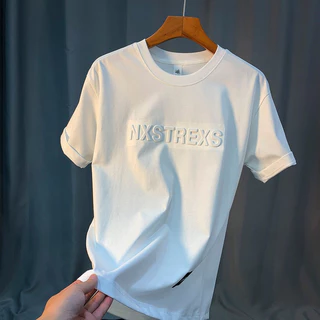 knowyou เสื้อยืดแขนสั้นผู้ชายลายอักษรปั๊มนูน สวมใส่สบาย พร้อมส่งM-2XL
