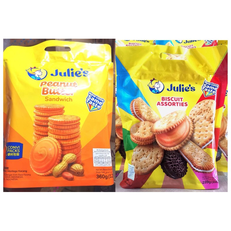 Biscuit Assorties Julie's จูลี่ส์ บิสกิตรวมรส และ ขนมจูลี่ส์ Julie's ขนมปังกรอบสอดไส้ครีม​เนย​ถั่ว
