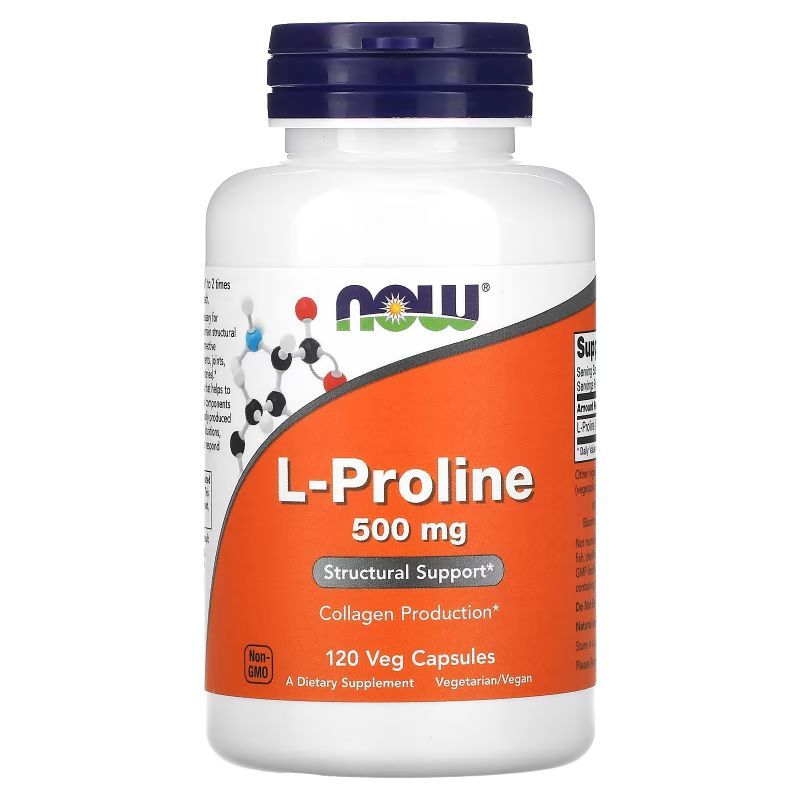 โพรลีน NOW Foods, L-Proline, 500 mg, 120 Veg Capsules