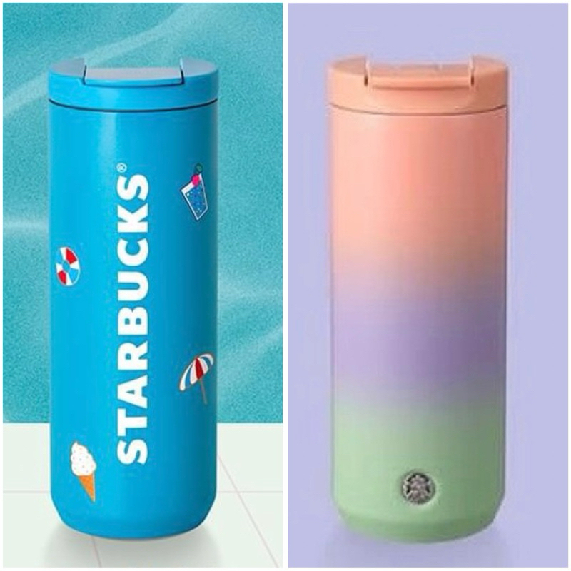 Starbucks Thailand Gradient Pink Purple Green Tumbler 12oz and Beachside Tumbler 16oz