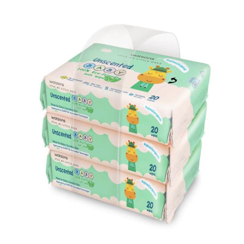 Watsons ทิชชู่เปียก เช็ดทำความสะอาด แพคละ60แผ่น (20แผ่น x 3แพ็ค)