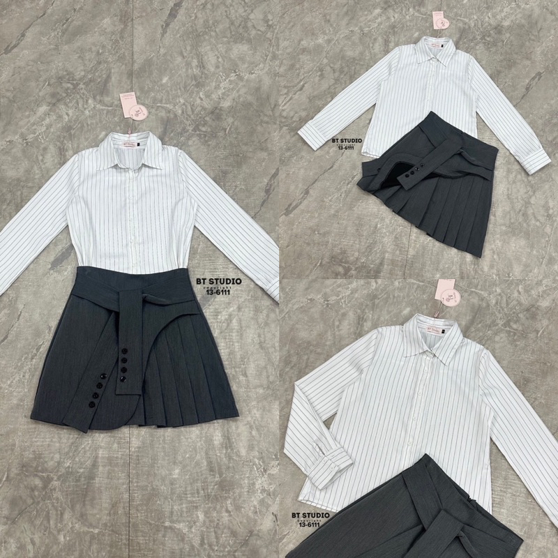 13-6111 เสื้อเชิ้ตกระโปรงเทา