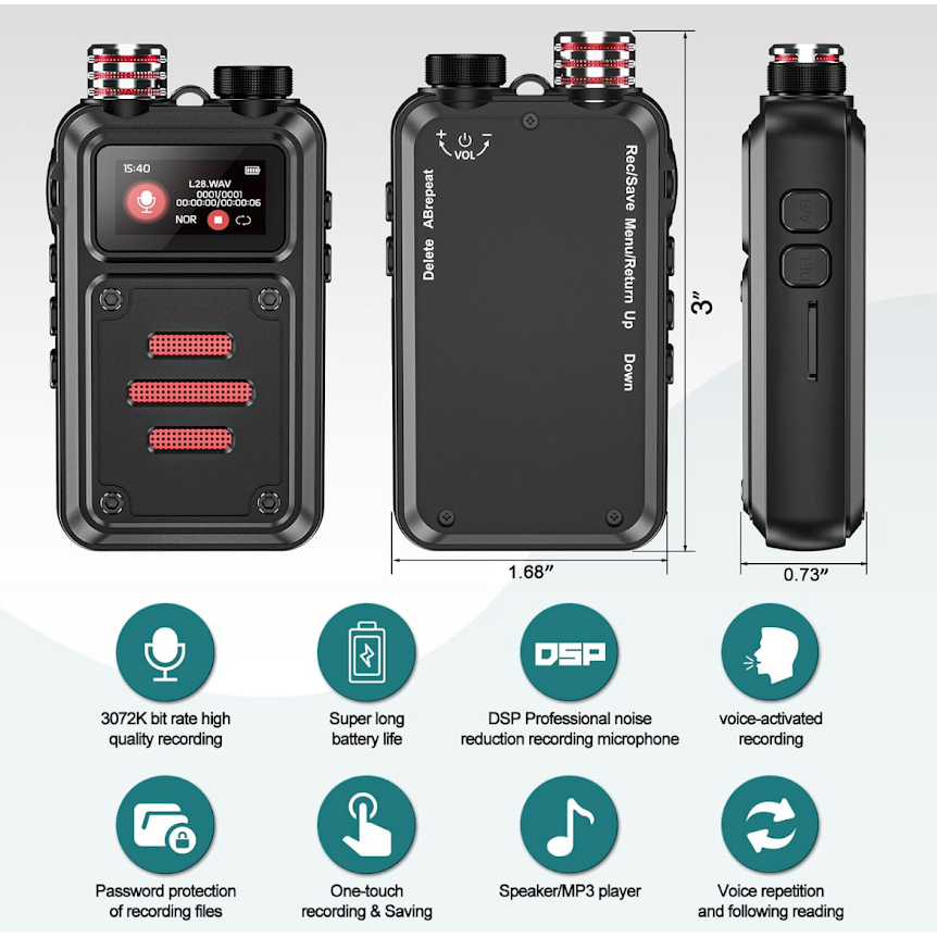 ZD69 เครื่องบันทึกเสียงดิจิตอลขนาด 32GB เครื่องบันทึกเสียงที่เปิดใช้งานด้วยเสียง พร้อมความสามารถในการบันทึก 150 ชั่วโมง