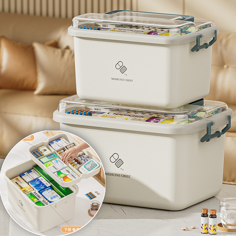 กล่องยาในครัวเรือนความจุขนาดใหญ่ กล่องเก็บยา หลายชั้น กล่องปฐมพยาบาล กล่องยาขนาดเล็กแบบพกพา กล่องยาแบบพกพาสำหรับครอบครัว