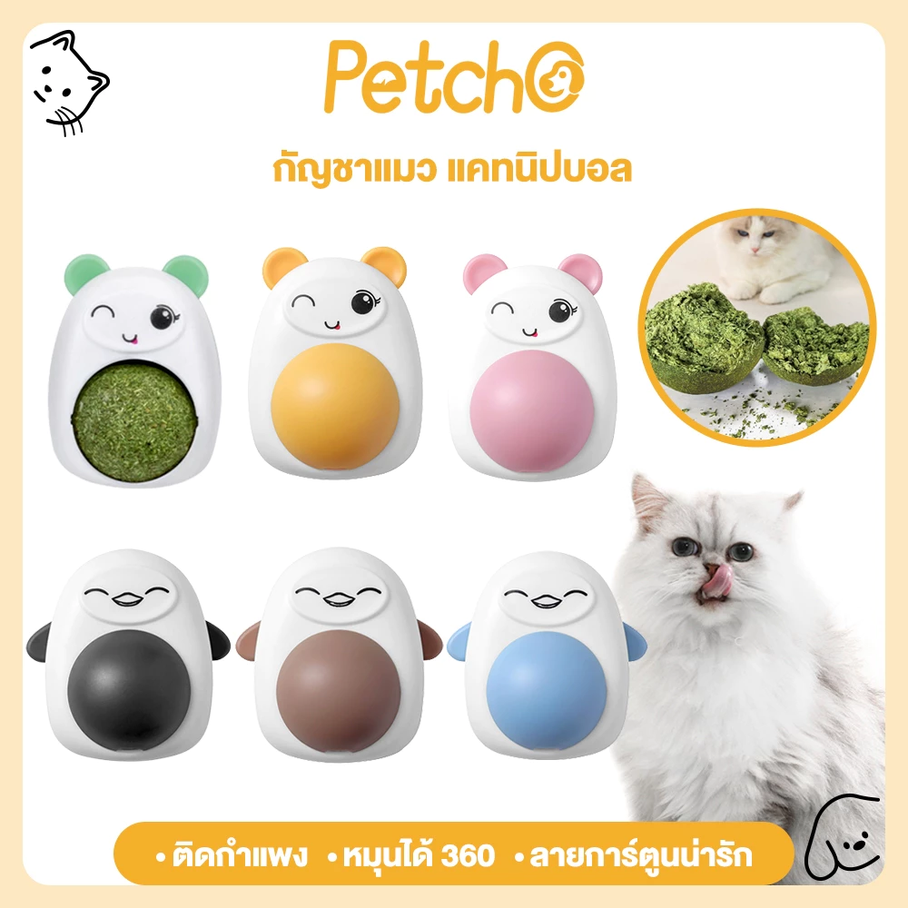 Petcho กัญชาแมว แคทนิปบอล ติดกำแพง ไม่กลิ้งหาย catnip ball หมุนได้ 360 องศา ลายการ์ตูนน่ารัก