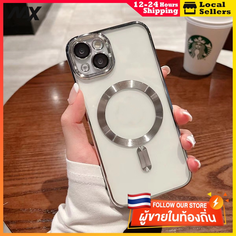 กรณีโทรศัพท์ซิลิโคนหรูหราชุบกรณีชาร์จไร้สายชัดเจนIPhone 13 15 14 12 11 Pro MAX X XR XS 14pro 14plus 12promax