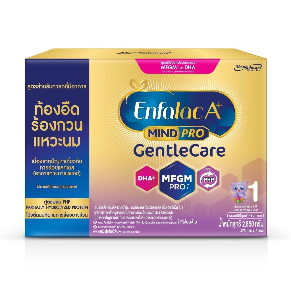 Enfalac A+ 1 GentleCare เอนฟาแลค เอพลัส เจนเทิลแคร์ นมผงสูตรพิเศษ สูตร1 2850 กรัม (บรรจุ6ซอง)หมดอายุ14/5/2025