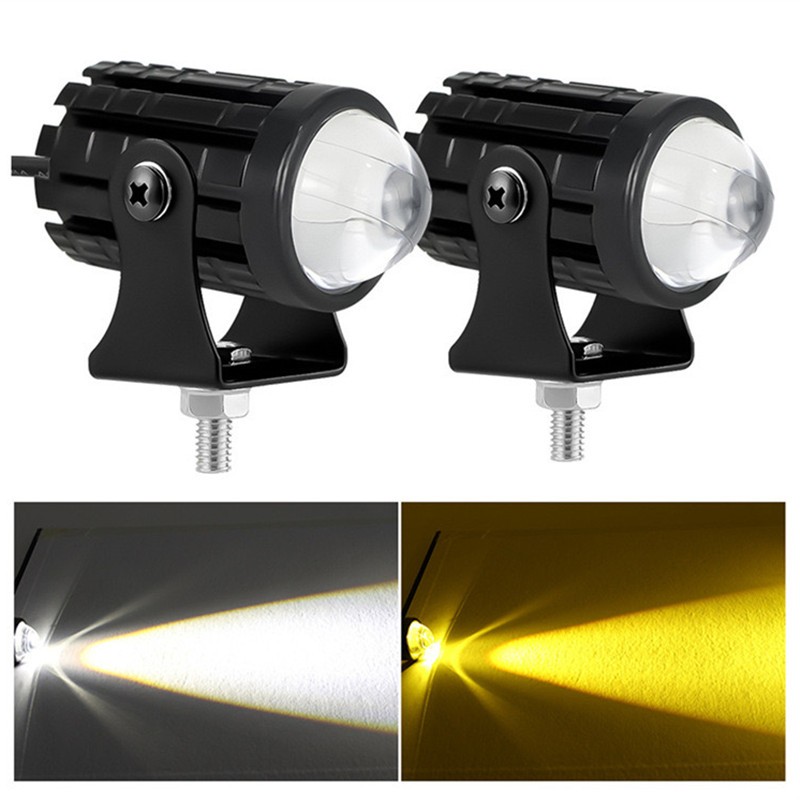 สีขาวสีเหลืองสองสีรถจักรยานยนต์ LED ไฟหน้าเลนส์ Fisheye มินิไฟขับสปอตไลท์ไฟตัดหมอก สปอตไลท์สองสีไฟมอเตอร์ไซค์ไฟสปอร์ตไลท