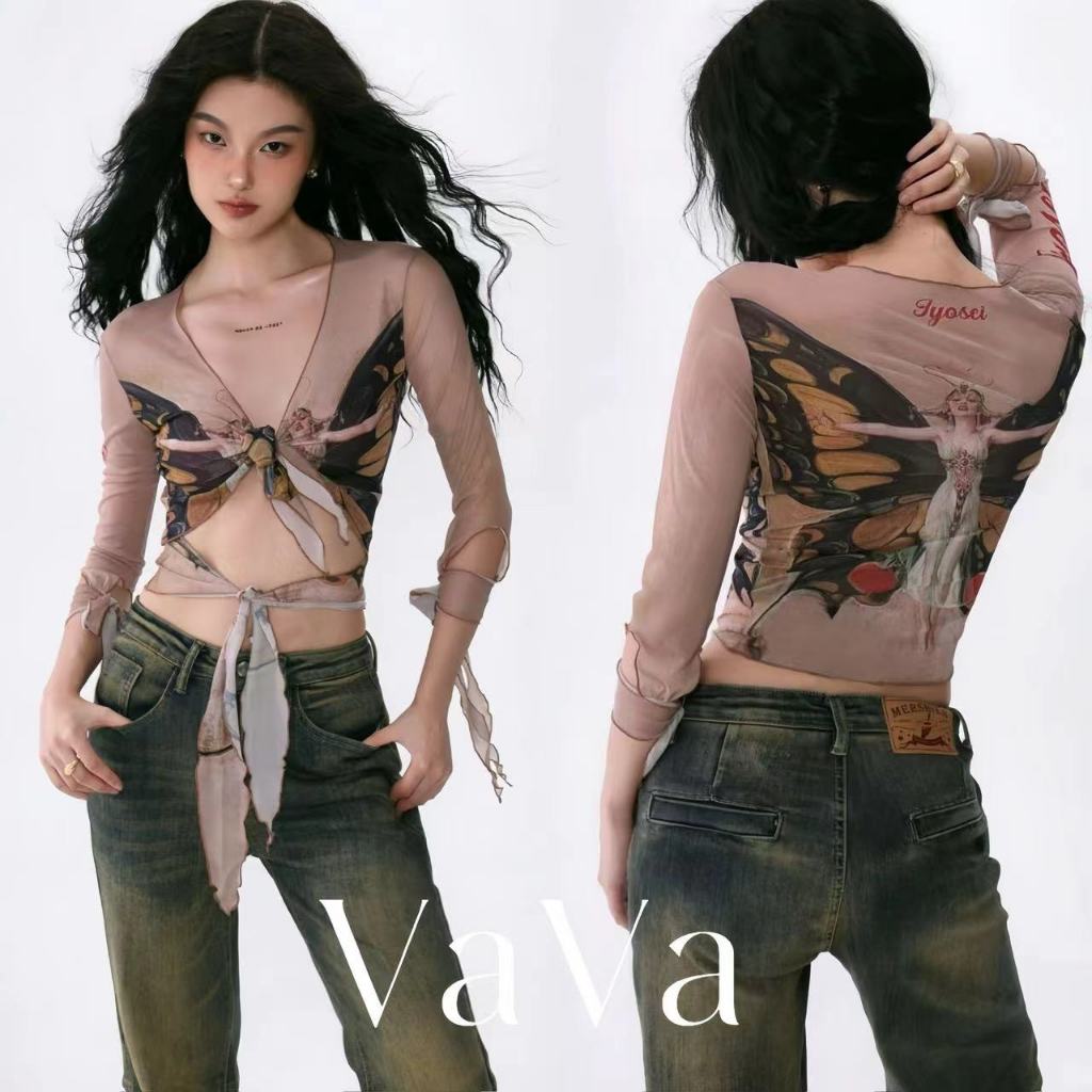 VaVa จัดส่งจากกรุงเทพ สาวเซ็กซี่ร้อนตาข่ายเสื้อผู้หญิงฤดูร้อนใหม่ Pure Desire Top Wilderness สไตล์