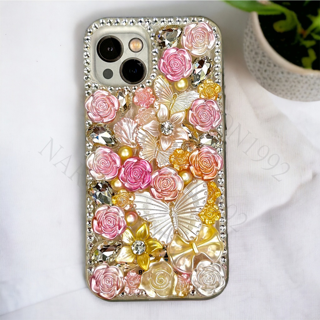เคสซิลิโคนนิ่ม ผีเสื้อ ประดับเพชร พลอยเทียม หรูหรา สําหรับ iPhone 15 pro Max 14 pro Max 13 pro