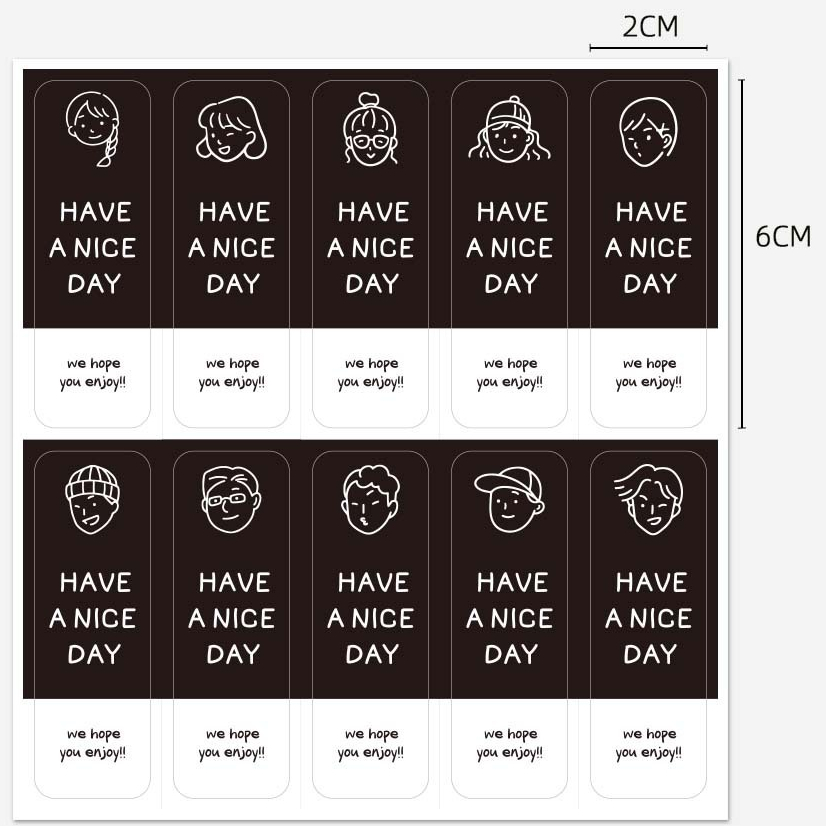 ( LP ) ช - ญ Have a nice day สีดำ-ขาว สติกเกอร์ตกแต่งแก้วน้ำ ชานม กาแฟ 2x6 ซ.ม 100 ดวง/แพค