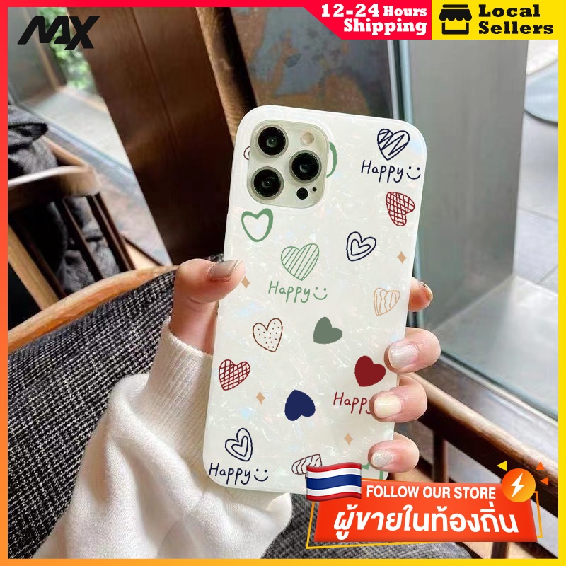 เคสไอโฟน11 กรณีเชลล์รูปแบบกระดาษแข็ง รักใบหน้ายิ้ม for IPhone 13 15 8Plus 14 12 11 Pro MAX 8 6 7 6S Plus XS X XR