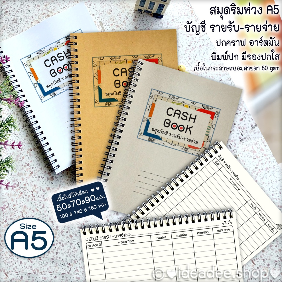 🔢⭕ A5(เล่มเล็ก) สมุด ริมห่วงลวด บัญชี รับ-จ่าย ปกคราฟ & อาร์ตมัน + มีแผ่นใส