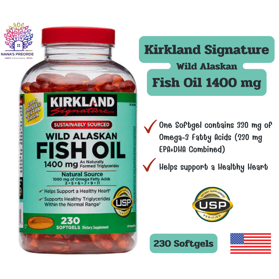 Kirkland Signature Fish Oil 1400 mg, 1000 mg of Omega Fatty Acids น้ำมันปลา  ขนาด 230 ซอฟเจล