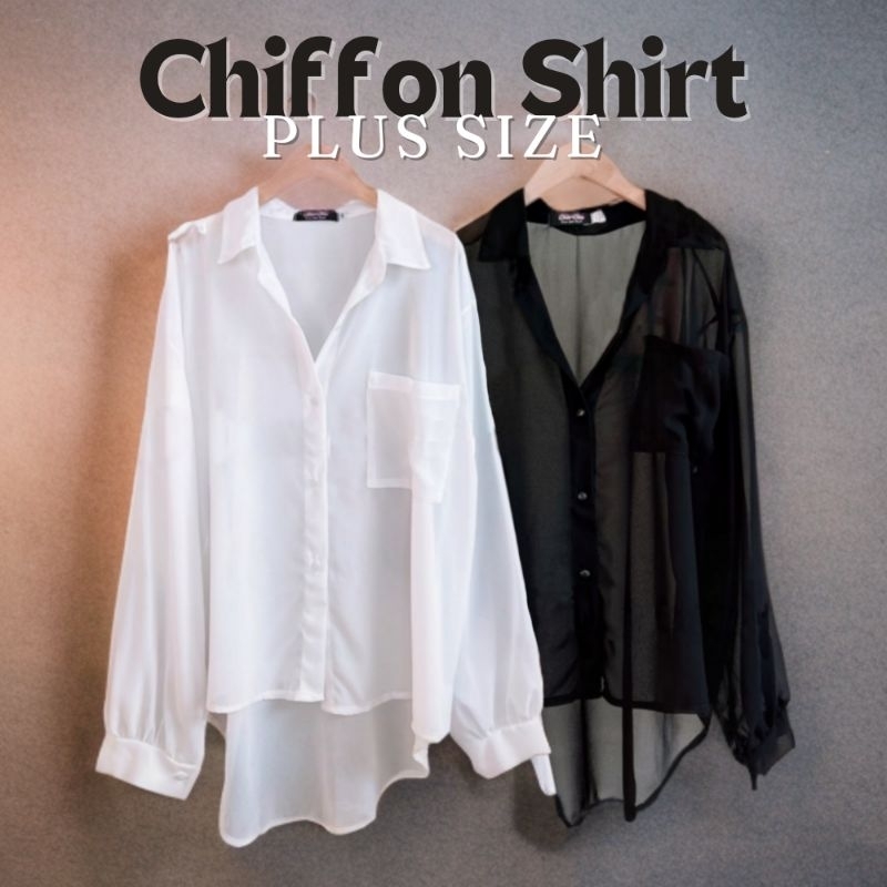 เสื้อเชิ้ตชีฟอง อก40-50นิ้ว ไซส์ใหญ่ แขนยาว ผ้าชีฟองนุ่ม ซีทรู Oversize ใส่เป็นเสื้อคลุมได้ สาวอวบ MG0018