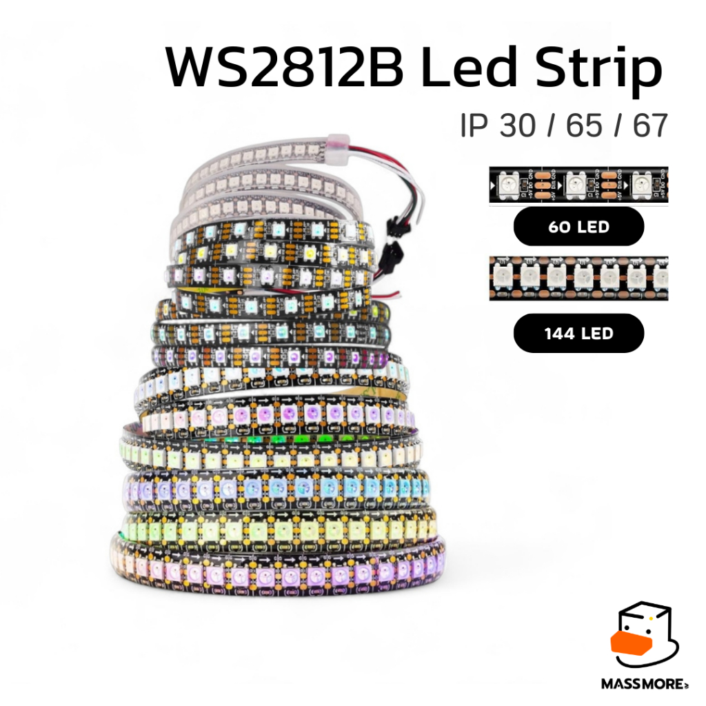 WS2812 WS2812B Neopixel หลอดแอลอีดี Led Strip RGB 5050SMD 60Pixels/m Pixel Strip IP30 IP65 IP67