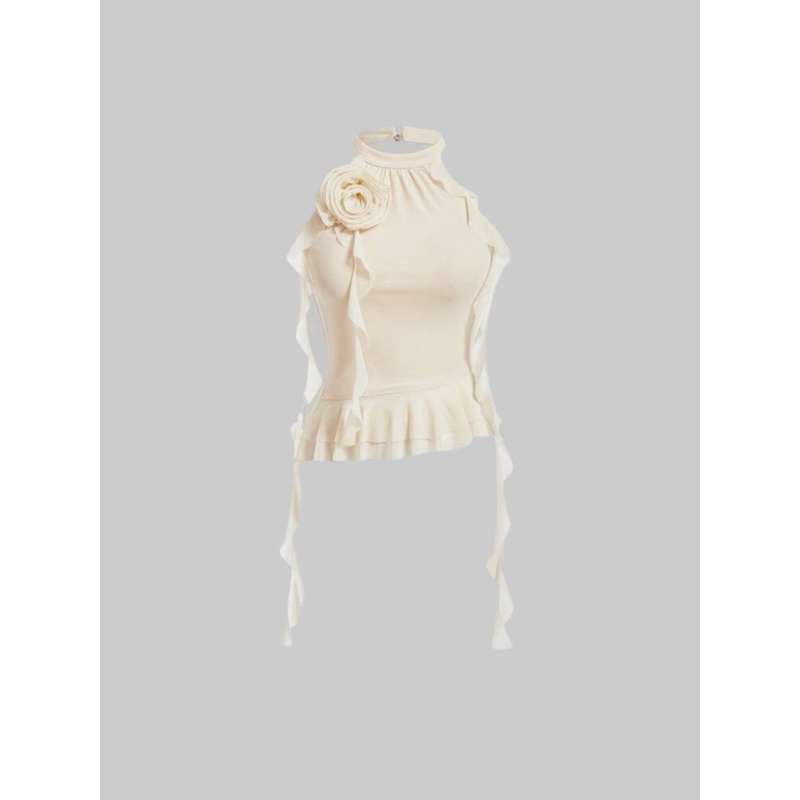 เสื้อกล้าม แขนกุด คล้องคอ การออกแบบ ดอกไม้3D เข้ารูป พร้อม 3D เรียบหรูดูแพง สวยมากๆ - รูปที่ 5