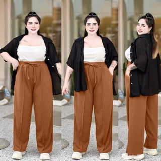 (โปรเดือน 8.8 .) A11 กางเกงตีเกล็ดหน้า ทรงกระบอกเอว 28-50" สาวอวบใส่ได้ ผ้าวูลเวฟ ยืดใส่สบาย สไตล์สาวอวบ