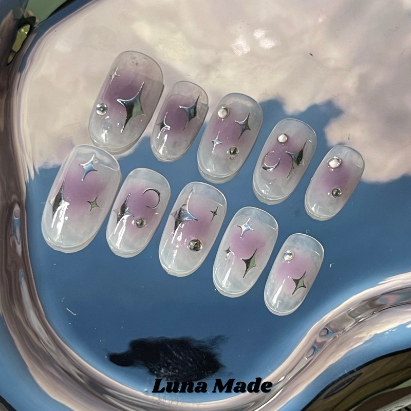 LUNAMADE เล็บเจบปลอมสำเร็จรูป เจลแท้ 100% น่ารัก โทนม่วง เลือกขนาดได้ กรุณาวัดไซส์ก่อนสั่ง