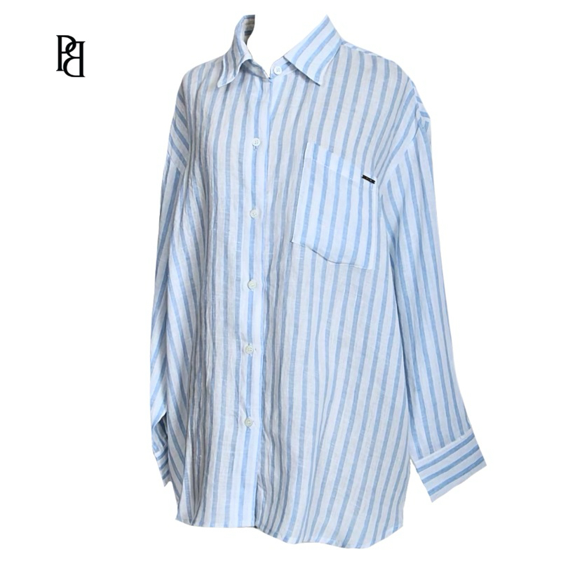 PLOWBRANDS TL0002 เสื้อเชิ้ตลินินแท้ ตัวใหญ่ unisex กระเป๋าติดอกซ้าย
